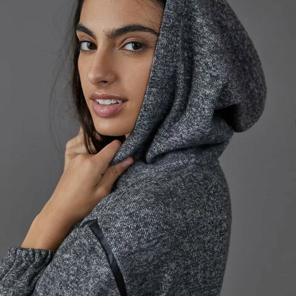 Anthropologie Dolan Gray Hooded Zip Up Leather Trim Tunic Sweater - Picture 5 of 12